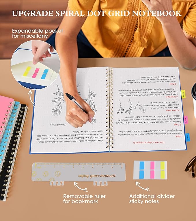 Dotted Notebook, Spiral Notebook Journal 8.5” x 11”, A4 Large Dot Grid Notebooks for Women Men, 100 GSM Dotted Paper, Plastic Hardcover Spiral Bullet Journals for Work School Sketching, Navy