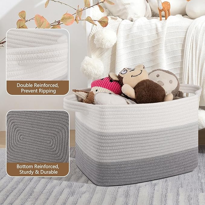 Storage Basket for Organizing, Woven Baskets for Storage, Rectangle Decorative Baskets for Shleves, Closet, Toys, Books, Nursery Organizer Bins - Pack of 3 (Gradient Gray, 15.75"x11.8"x9.85")