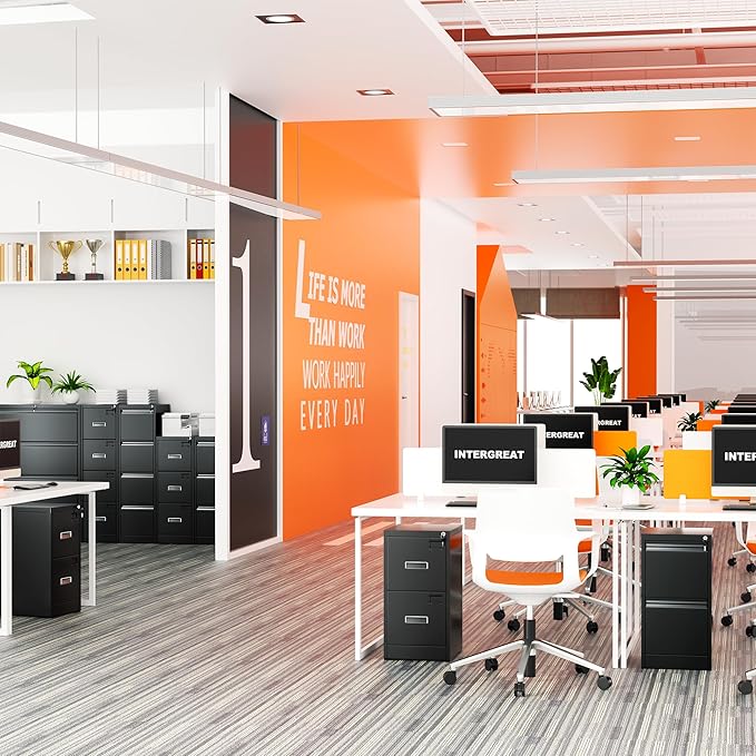 INTERGREAT 4 Drawers File Cabinet with Lock, 18" D Metal Black Vertical Filing Cabinet for Hanging Folders, Easy Assemble