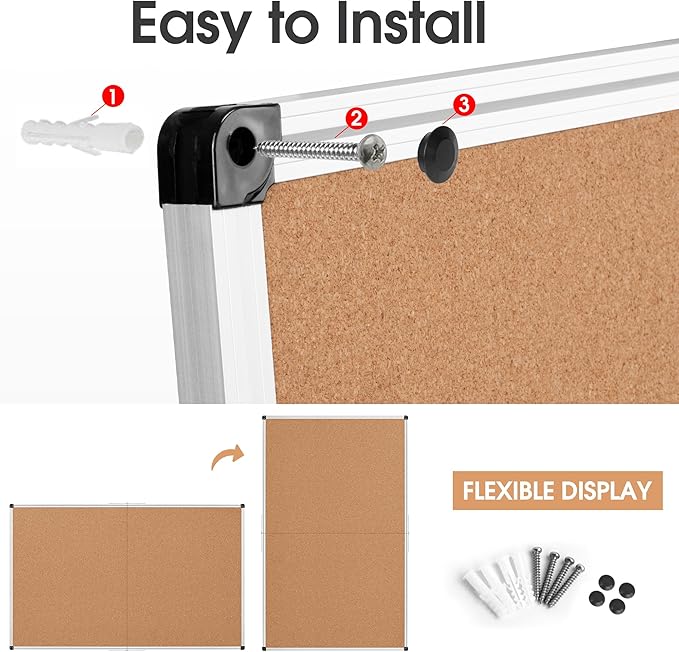 Board2by Extra Large Cork Bulletin Board 72" X 48", Foldable Notice Pin Board for Wall, Silver Aluminum Framed 6'x4' Corkboard, Wall Mounted Noticeboard with 36 Push Pins for School, Home & Office