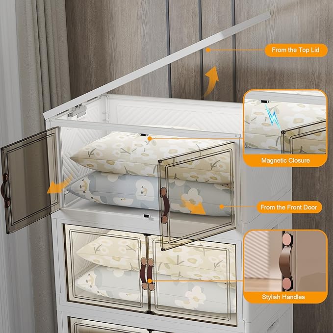 Extra Large Stackable Storage Bins with Lids & Wheels & Door, 960QT-160QT/40GAL*6Pack Foldable Collapsible Closet Organizers, Plastic containers drawers for bedroom Dorm