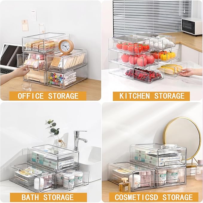 clear Drawer-Type Plastic Storage Box Bins Organizer，Family First Aid Kits Medicine cabinet Box Organizer,Closet ，Shelf，Ointments, Adhesive Bandages，Cosmetics,Office Items (clear, 2L)
