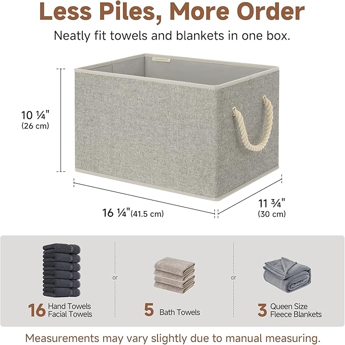 StorageWorks Storage Baskets for Shelves, Foldable Fabric Closet Storage Bins with Handles, Fabric Storage Bins Clothes Organizer, Gray, 3-Pack, Extra Large