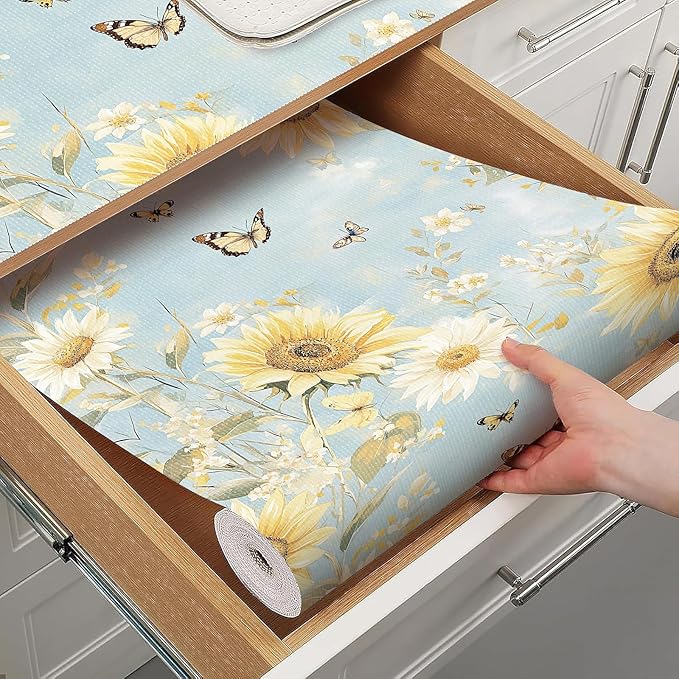 Shelf Liner for Kitchen Cabinets Non Adhesive Drawer Liner,Cabinet Liner for Shelves,Non Slip Kitchen Drawer Liners for Dresser,Waterproof Shelf Paper for Refrigerator,Cupboard,12In x 16.4FT