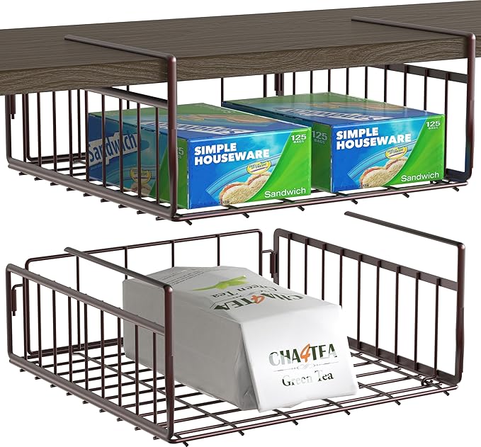 Simple Houseware Under Shelf Basket, Bronze - 2 Pack