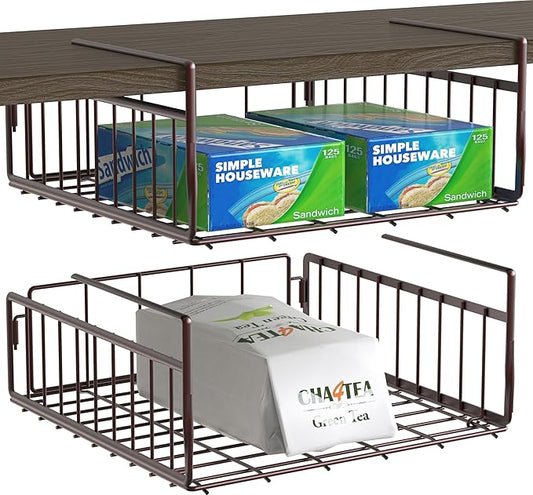 Simple Houseware Under Shelf Basket, Bronze - 2 Pack