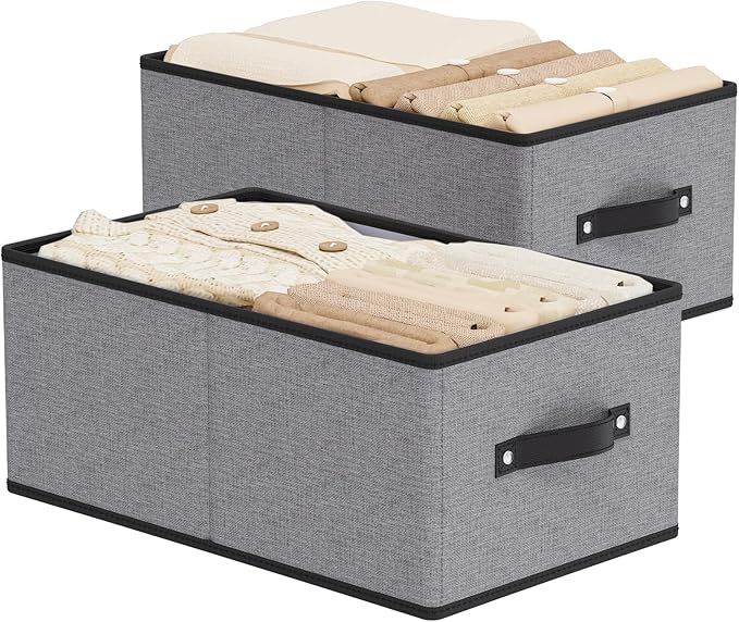 Storage Baskets with Handles, Fabric Drawer Organizers, Storage Bins for Shelves Bedroom Laundry, 18.5 × 11 × 7.9 Inch, Gray, 2-Pack