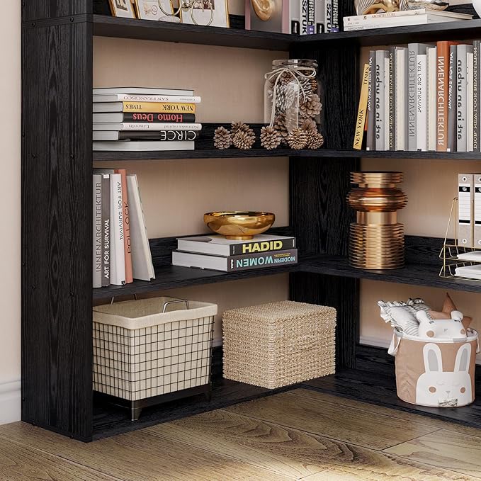 IRONCK Bookshelves 6 Tiers with Baffles Industrial Large Corner Etagere Bookcase Storage Display Rack for Living Room Home Office