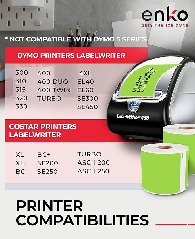 enKo [6 Rolls, 1800 Direct Thermal Labels] Green Colored Compatible for Dymo 30256 Label (2-5/16 x 4") Use with Dymo, Rollo Thermal Printer as Shipping & Mailing Labels