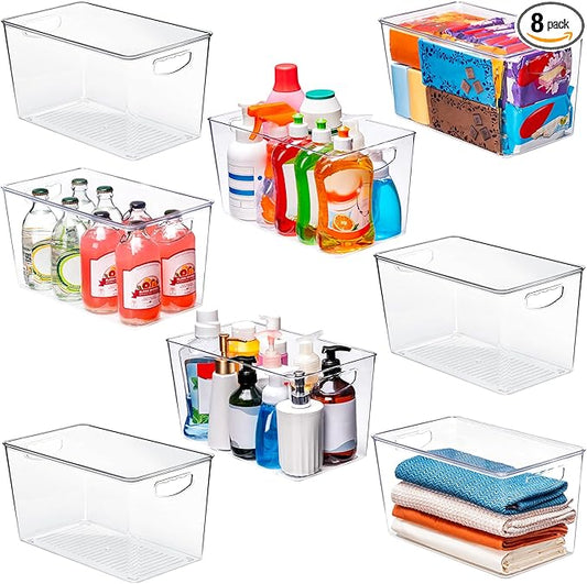theaoo Clear Storage Bins with Lids Stackable - XLarge Plastic Containers for Pantry Organization and Storage - Perfect for kitchen,Fridge,Laundry Room,Bathroom,Garage,Closet,Cabinet Organizer -8 Pack