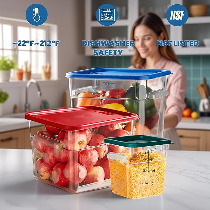 4 Pack Food Storage Containers with Lids, 4 Quart Square Commercial Food Containers, NSF, Polycarbonate, Clear