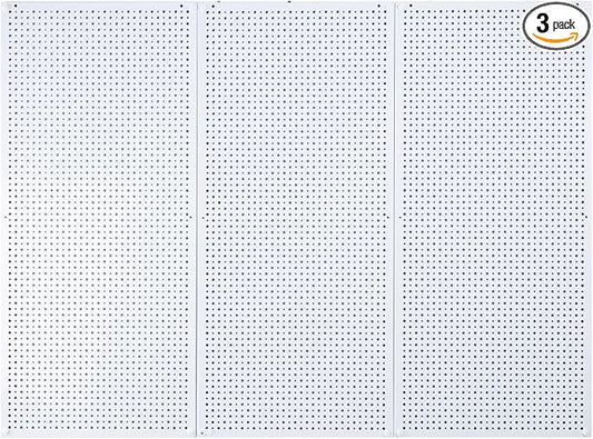 Pegboard Rack Garage Storage Steel Horizontal PegBoard Pack,Steel Pegboard Heavy Duty- 3 Pack 16-Inch X 36-Inch Metal Peg Board Tool Organization Panels (White)