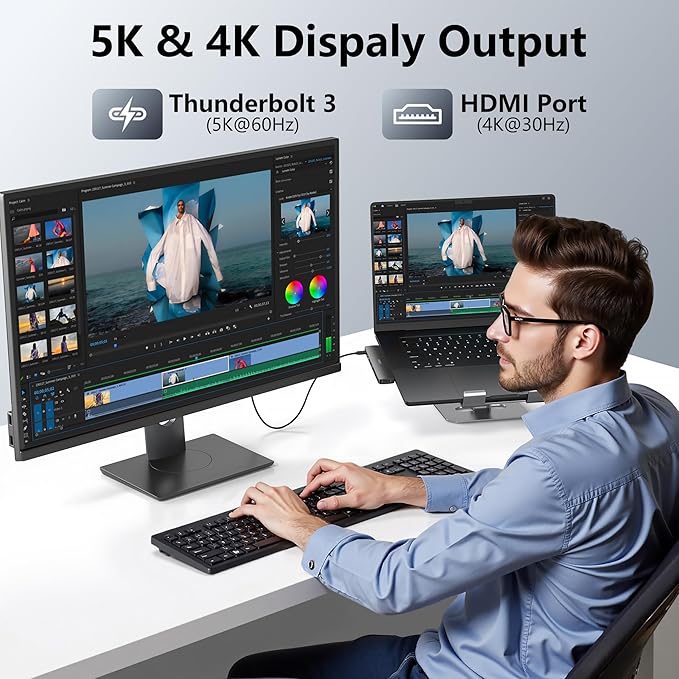 USB C Adapter HDMI Hub for MacBook Pro Air 2025-2018 M1 M2 M3 M4, Mac USB Adapter 8 in 2, MacBook USB C Hub with HDMI, Thunderbolt 3, 10G USB C USB A Data Ports, SD TF Card Reader, Audio, Black