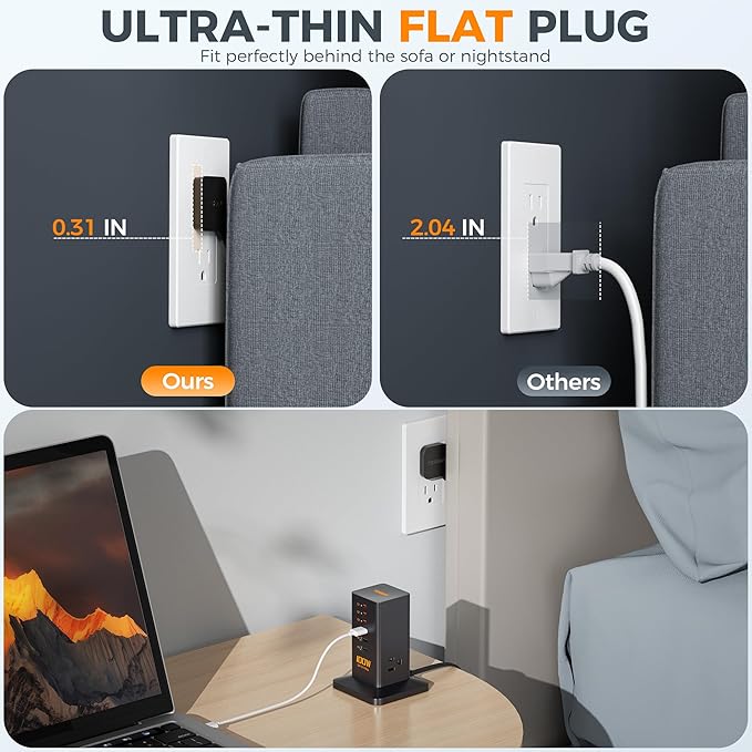 Charging Station PD 100W, TESSAN 9-in-1 USB C Power Strip for iPhone 17/16/15, MacBook, Tablet, Desktop Phone Fast Charger with 3 AC, 3 USB-A Ports, Home Drom Office Accessories