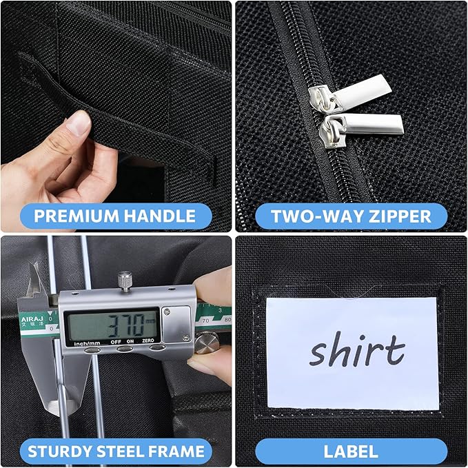 CYhom Extra Large Clothes Storage Bins Box - Linen Fabric Foldable Stackable Container Organizer Set with Clear Window & Carry Handles & Metal Frame (Black, Extra Large-100L)