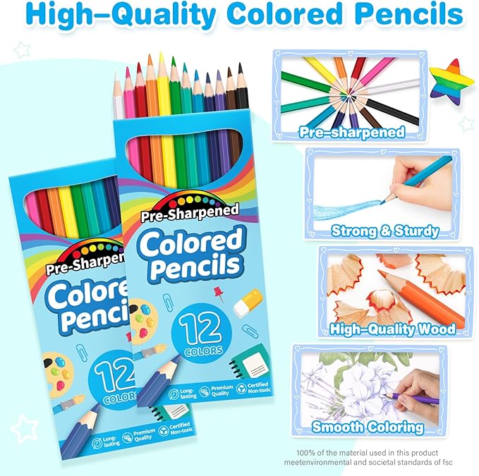 V-Opitos 168 Count Colored Pencils for Kids, 14 Pack Bulk Colored Pencils in 12 Colors, Pre-sharpened Coloring Pencils, Ideal School Supplies & Classroom Prizes, Kids Party Favor