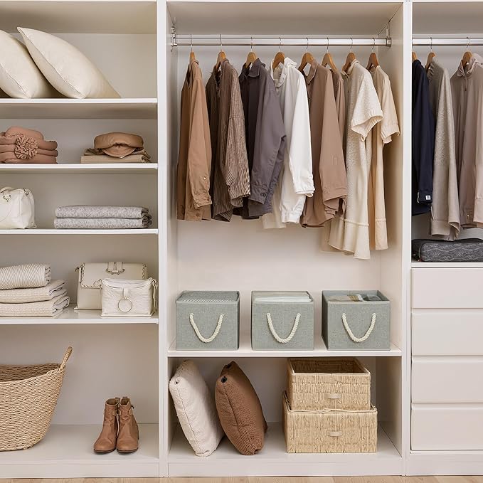 StorageWorks Storage Baskets for Shelves, Foldable Fabric Closet Storage Bins with Handles, Fabric Storage Bins Clothes Organizer, Gray, 3-Pack, Large