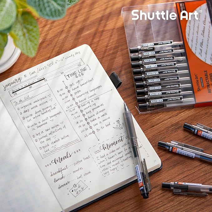 Shuttle Art Black Gel Pens, Ink Glide Series 15 Pack Retractable 0.5mm Fine Point Rollerball Gel Ink Pens Quick Drying Waterproof Smooth Writing with Comfortable Grip for Office School and home