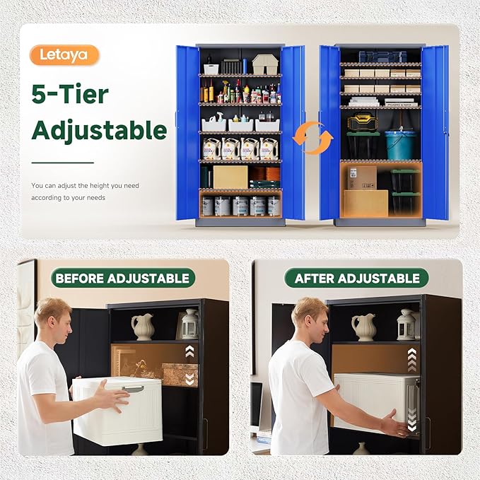 Letaya Metal Garage Storage Cabinets with Lock Door and Adjustable Shelves, Steel Tool Cabinets for Home,Office,Warehouse Organisieren (Blue Gray)