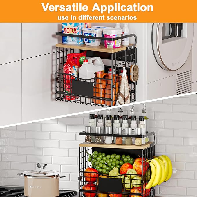 Magnetic Shelf for Fridge,Kitchen Storage Basket for Onion,Potato,Snack,Spice,Fruit and Vegetable Storage,Kitchen Countertop,Pantry Hanging Basket Organizer