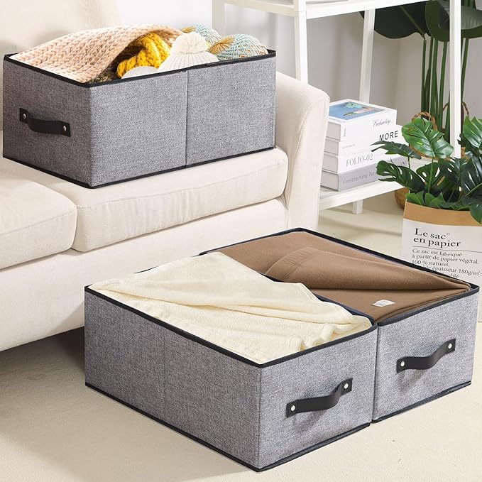 Fabric Storage Boxes, Foldable Storage Baskets with Handles, Cube Organizer Bins for Wardrobe, 18.5 × 11 × 7.9 Inch, Gray, 6-Pack