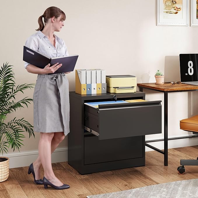 2 Drawer Lateral File Cabinet with Lock, File Cabinets for Home Office Legal/Letter A4 Size, File Cabinet Storage Cabinet,Require Assembly, Black