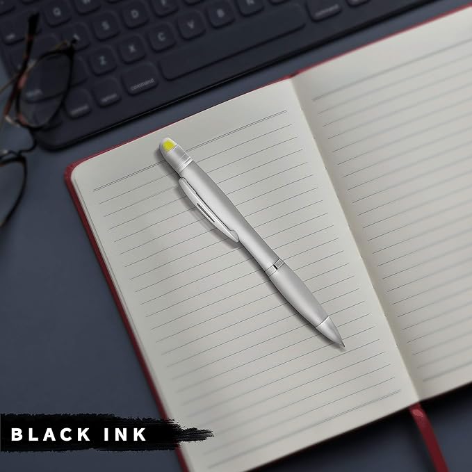 DISCOUNT PROMOS 10 Marathon Gel Highlighter Pens Pack - Twist Mechanism, Ballpoint - Silver