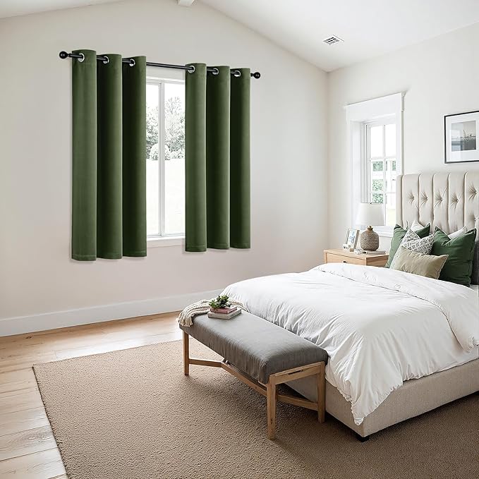 MIULEE Olive Green Blackout Curtains - Thermal Insulated Bedroom Curtains Room Darkening Drapes for Living Room Kitchen Grommet Top Light Blocking Window Treatment, 40 x 45 Inches Long, 2 Panels