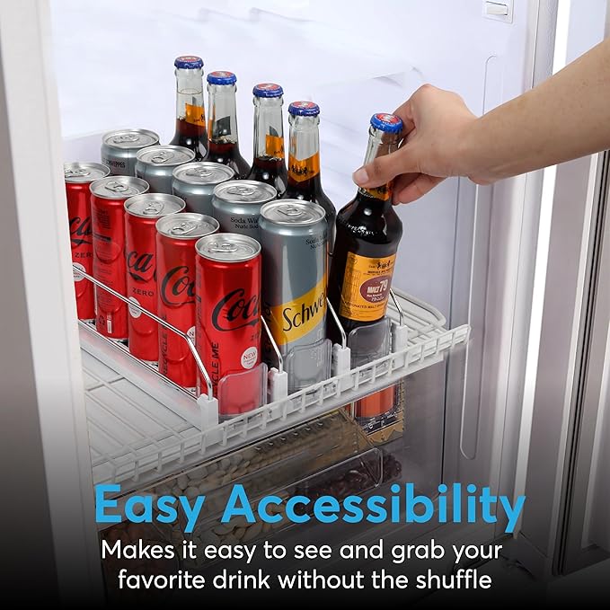 Dwella Drink Organizer for Fridge with Pusher Glide, 5 Rows Spring Loaded Fridge Drink Dispenser, Self Pushing Soda Can Organizer for Refrigerator, Bottle Beverage Organizer for Fridge Drink Holder
