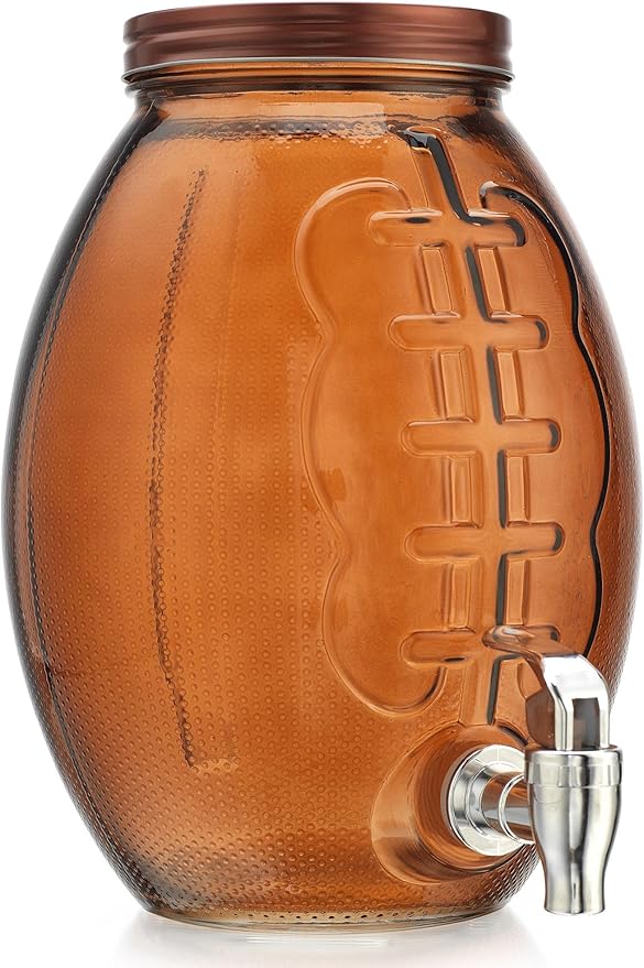 Football Shaped Drink dispenser, Glass Beverage Dispenser For Football Party & decorations, Drink Dispenser With 100% Leakproof Spigot Perfect For Parties And Daily Use 1 GALLON