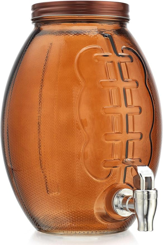 Football Shaped Drink dispenser, Glass Beverage Dispenser For Football Party & decorations, Drink Dispenser With 100% Leakproof Spigot Perfect For Parties And Daily Use 1 GALLON