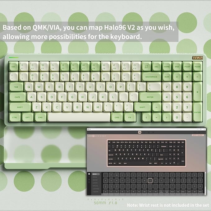 nuphy Halo96 V2 Wireless Keyboard,Gasket Structure,96% Hot Swappable Gaming Keyboard, 99 Kyes RGB Backlit Mechanical Keyboard, Support QMK/VIA,Bluetooth/USB-C/2.4GHz-Green,Silent Red Clear-Top (45gf)