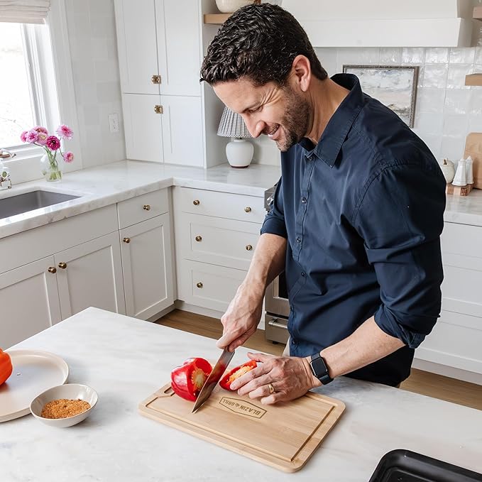 BLAZIN' GRILL Prep and Serving Trays | Set of 3 Stackable, Melamine Trays with Bamboo Cutting Board | Trays for Marinating, Serving & Chopping | Serving Platter for Plating Food & BBQ Prep Tub |