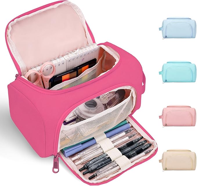 Hsmihair Large Pencil Pouch,Pencil Case Aesthetic,Zipper Pencil Box for Girls Back to School Supplies Emergency Bag Makeup Bag (Deep Pink)