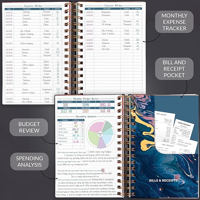 GoGirl Budget Planner & Monthly Bill Organizer – Monthly Financial Book with Pockets. Expense Tracker Notebook Journal, Compact (Black)