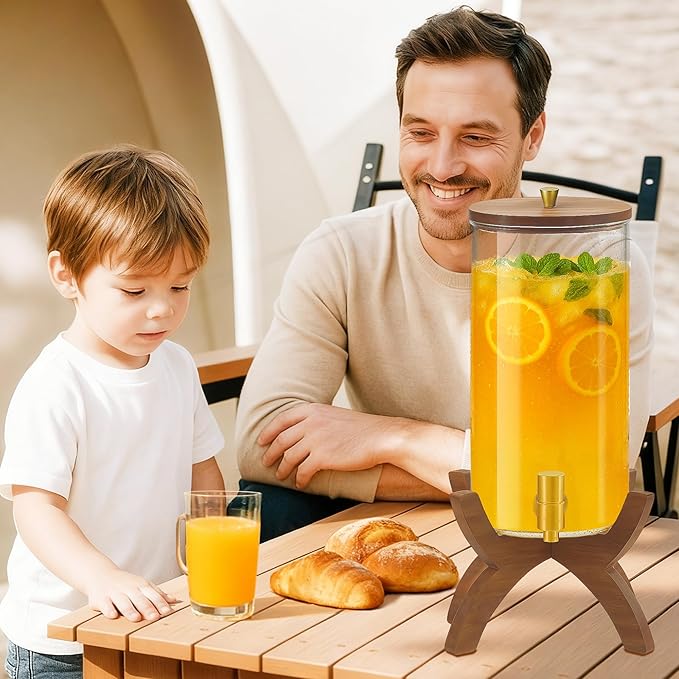 Glass Drink Dispenser,1.5 Gallon Beverage Dispenser with Stand,Lemonade Dispenser with Stainless Steel Faucet,Drink Dispensers for Parties, Bars and Home