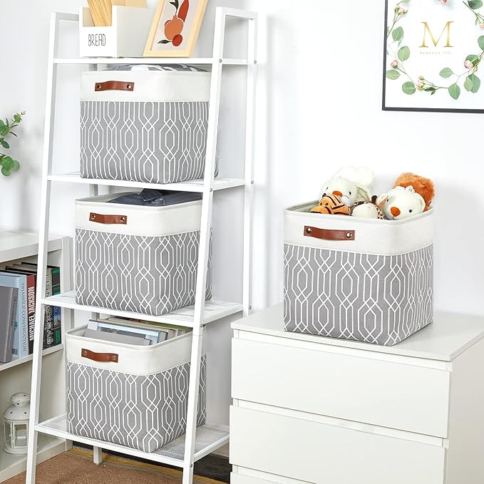 Temary Collapsible Baskets 13 Inch Storage Cubes for Organizing, Storage Baskets for Shelves, 4 Pack Fabric Storage Cubes Bins for Towels, Blankets (Grey Polygon)
