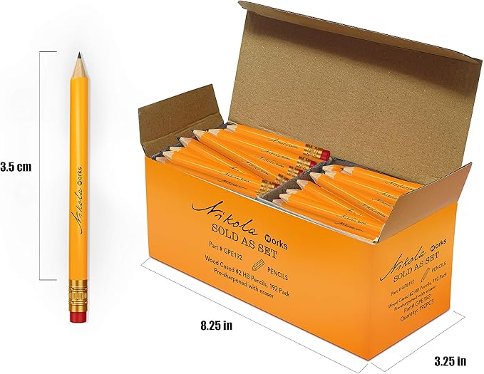 Mini Golf Pencils With Erasers - 384 Count - Classic Pre-Sharpened #2 HB American Pew Pencils Standard Hex Shaped Bulk Pack