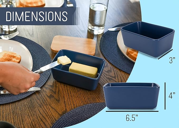 Nat & Jules Ceramic Stoneware 1/2 Pound, 2 Sticks Butter Dish with Airtight Bamboo Lid, Kitchen Accessory, Container Holder, Refrigerator Storage and Countertop Organization, Matte Navy Blue