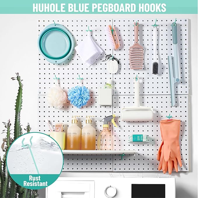 HUHOLE Pegboard Hooks 4 Inch 50PC, Blue Peg Board Hooks, Fit 1/4" or 1/8" Pegboard, Ideal Peg Board Organizer Accessories for Garage Tool Organization, Wall Storage (Blue, 4 Inch)