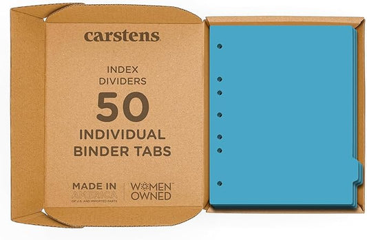 Carstens - Heavy Duty Plastic Ring Binder Dividers, Side Tab, 1/9 Cut, Tab 8 Position, US Letter, Blue, Case of 50, (2618-08CS) - Ideal Medical Chart Dividers or Index Tabs for 3 Ring Binders