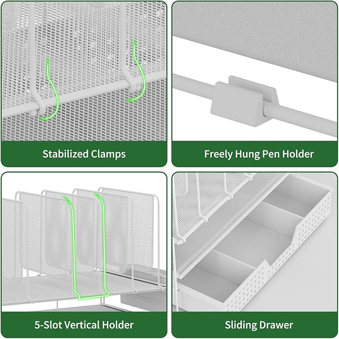 Desk Organizer, Office Organization with Vertical File Holder, File Organizer with Drawer and Pen Holder, Desk Accessories and Workspace Organizers for Home Office (White)