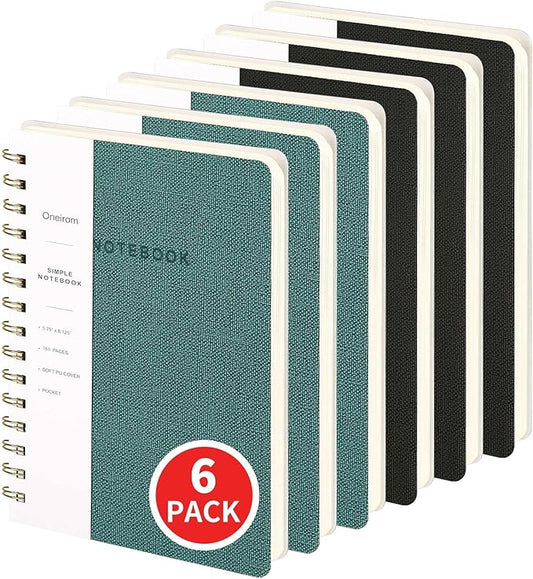 Lined Spiral Notebook College Ruled A5 Journal Book for Note Taking, 160 Pages Writing Journal for Office and Home School Supplies 5.75x8.125 inch (6pack-3Black/3Green)