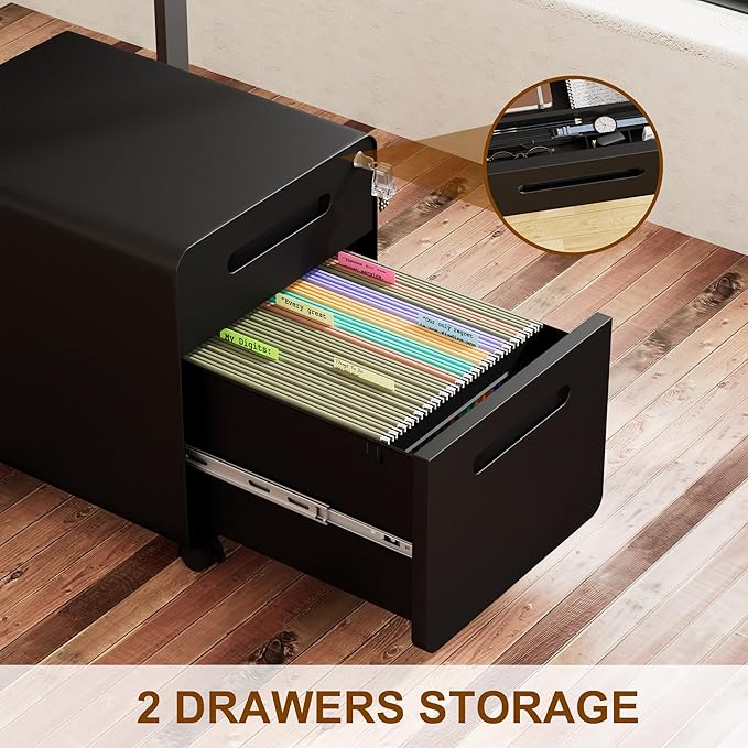 2 Drawer File Cabinet with Lock and 4 Keys, Mobile Metal Filing Cabinet, File Cabinets for Home Office, Under Desk, Pre-Assembly, File Drawer, Letter/Legal/A4 Hanging File Folders