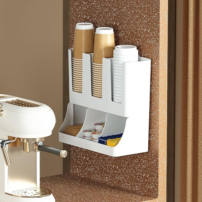 Fenteer Coffee Station Organizer Holder for Counter,6 Compartment,Upright,Cup and Condiment Station Storage Basket for Breakroom