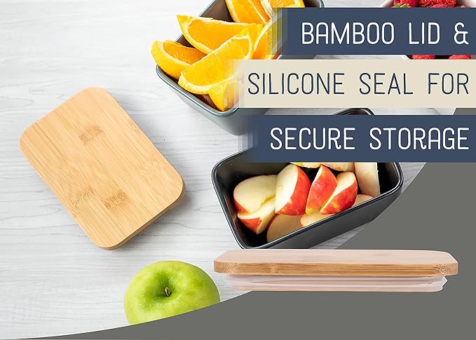 Nat & Jules Ceramic Stoneware 1/2 Pound, 2 Sticks Butter Dish with Airtight Bamboo Lid, Kitchen Accessory, Container Holder, Refrigerator Storage and Countertop Organization, Matte Grey