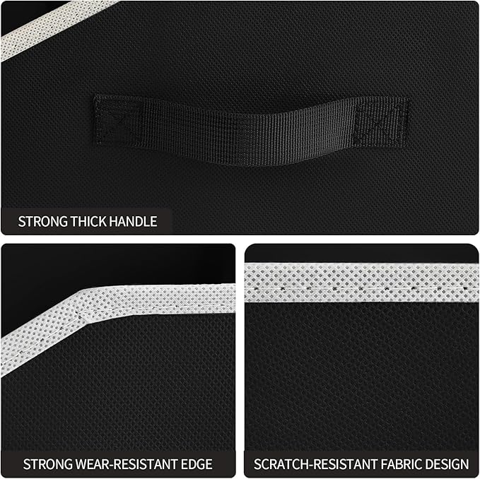 Storage Baskets for Shelves - Trapezoid Cube Storage Organizer Bins, Decorative Storage Baskets with Handles, Large Shelves Organizer for Home, Office, Dorm, Black, 4 Pack