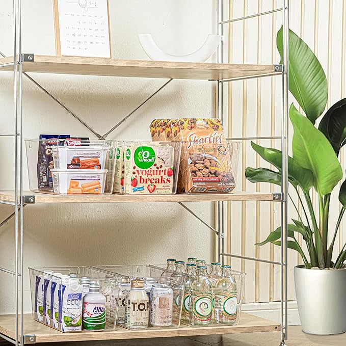 Attelite Clear Plastic Storage Bins,Large 12 Pack Pantry Organizer with Handle,BPA Free Plastic Storage Containers for Fridge,Closet,Bathroom,Under Sink and Kitchen Organization