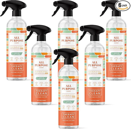 Therapy Clean All Purpose Cleaner 24 fl oz (Fresh Herbs & Melon) (6-Pack) - Multi Surface Cleaning Spray, Kitchen Cleaner, Household Multipurpose, Dusting Spray