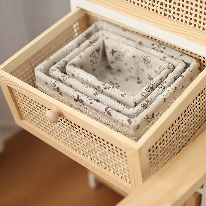 YRMT Storage Baskets Set of 3,Decorative Paper Rope Woven storage Baskets with Liner,Rectangular Storage Bins Container for Makeup Bedroom Shelves Organizing,Home Deco, Beige